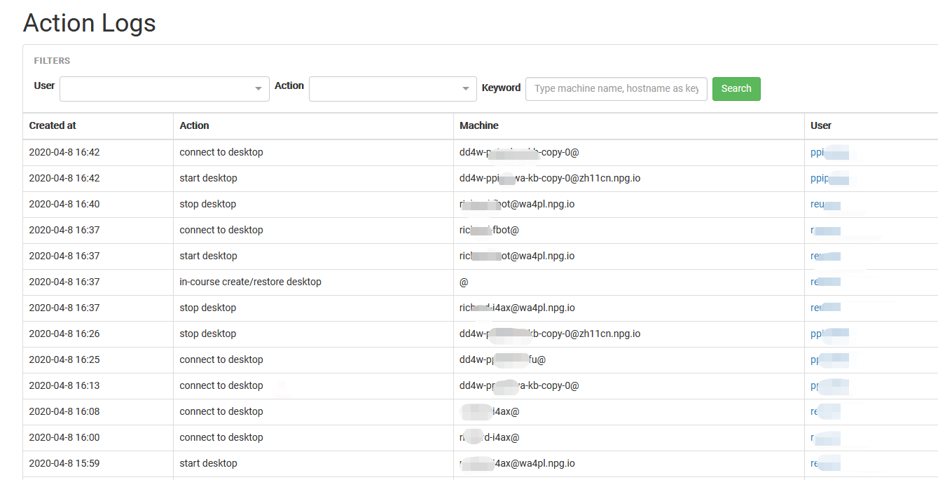 dadesktop action logs