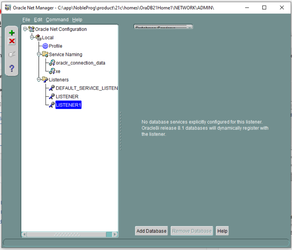 No databases configured for LISTENER1