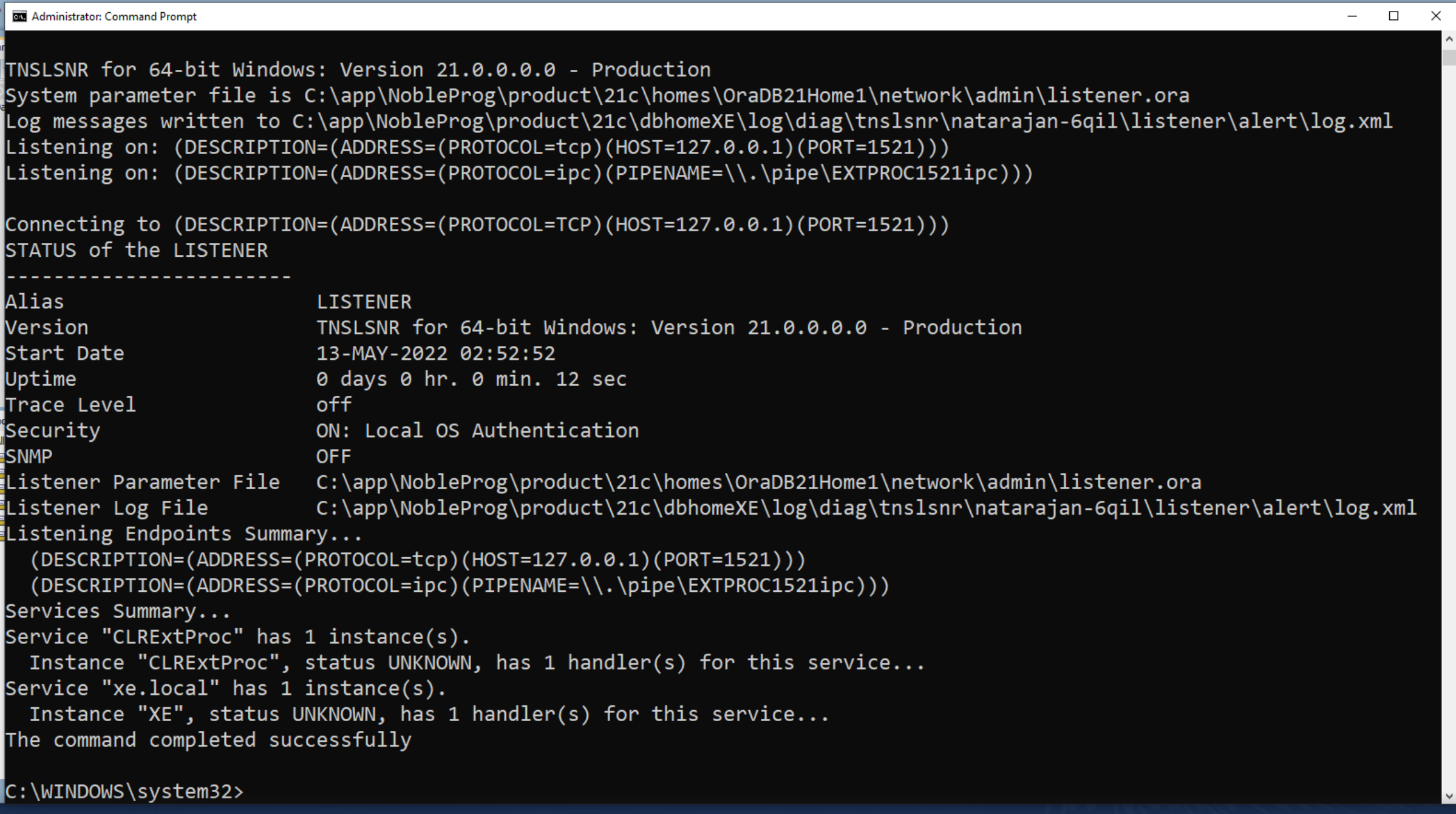 Restarting the listener via command prompt